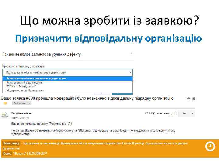 Що можна зробити із заявкою? Призначити відповідальну організацію 