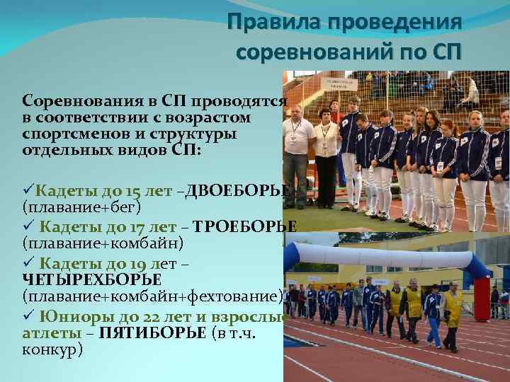 Правила проведения соревнований по СП Соревнования в СП проводятся в соответствии с возрастом спортсменов