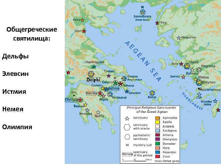 Общегреческие святилища: Дельфы Элевсин Истмия Немея Олимпия 