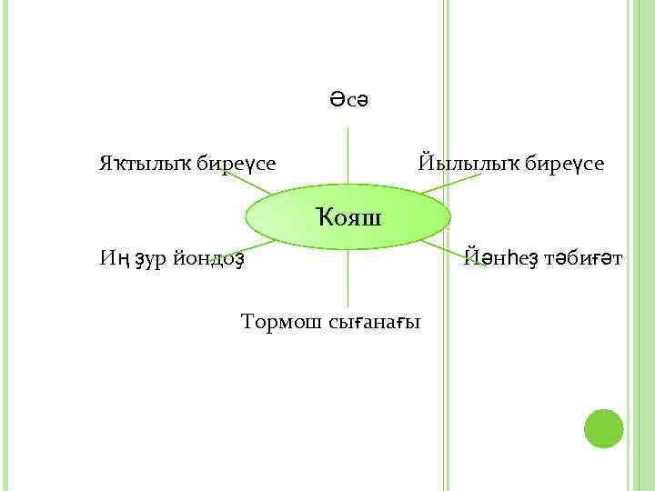 Әсә Яҡтылыҡ биреүсе Йылылыҡ биреүсе Ҡояш Иң ҙур йондоҙ Тормош сығанағы Йәнһеҙ тәбиғәт 