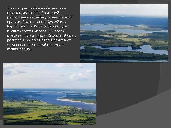 Холмогоры - небольшой уездный городок, имеет 1112 жителей, расположен на берегу очень мелкого протока
