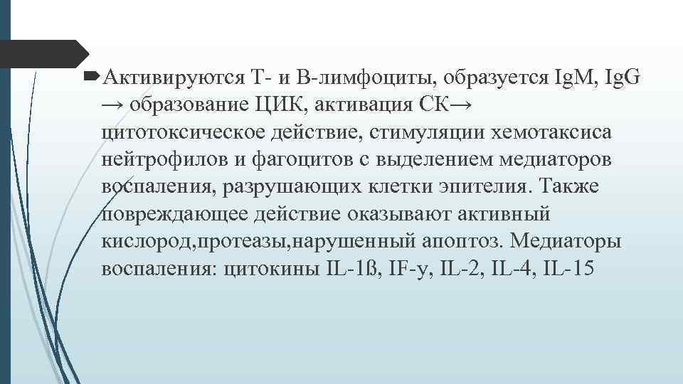 Активируются Т- и В-лимфоциты, образуется Ig. M, Ig. G → образование ЦИК, активация