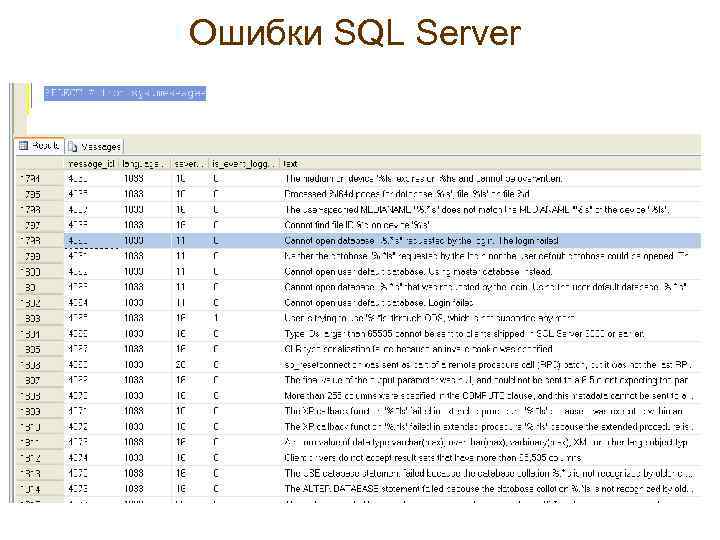 Ошибки SQL Server 