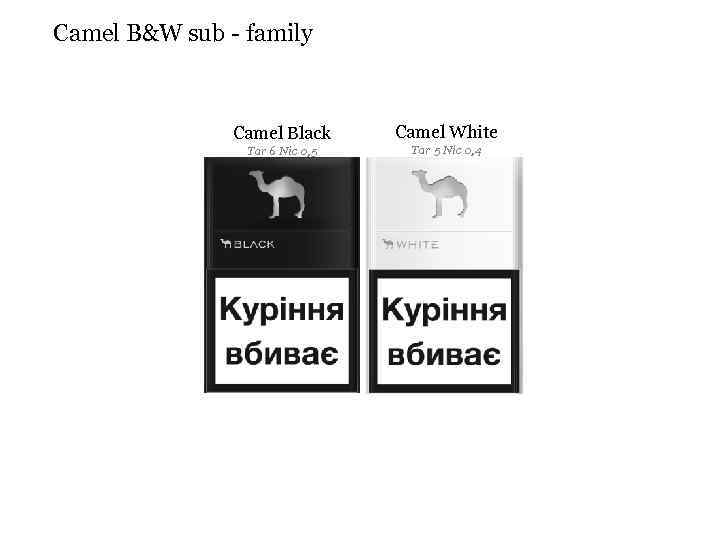 Camel B&W sub - family From september’ 12 Camel Black Tar 6 Nic 0,