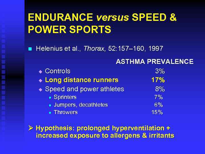 ENDURANCE versus SPEED & POWER SPORTS n Helenius et al. , Thorax, 52: 157–