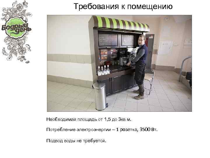 Требования к помещению Необходимая площадь от 1, 5 до 3 кв м. Потребление электроэнергии