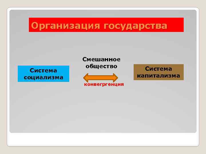 Организация государства Система социализма Смешанное общество конвегргенция Система капитализма 