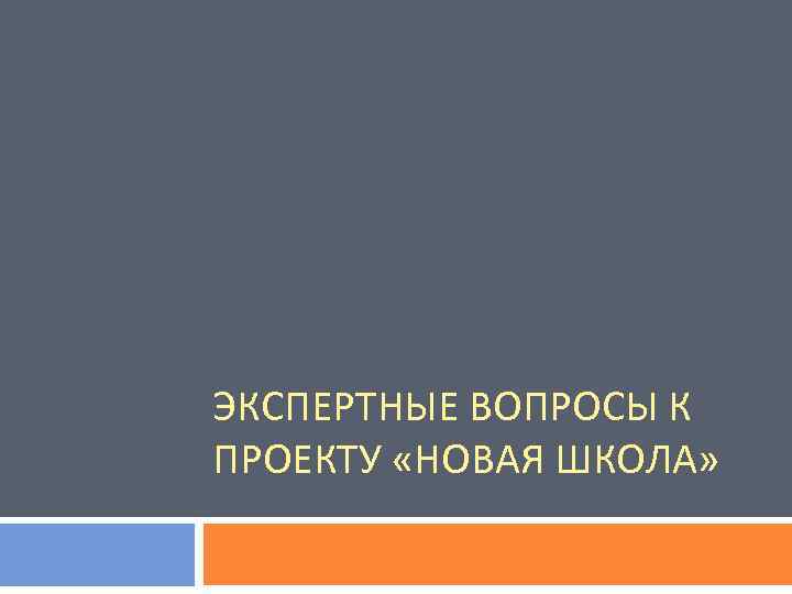 ЭКСПЕРТНЫЕ ВОПРОСЫ К ПРОЕКТУ «НОВАЯ ШКОЛА» 