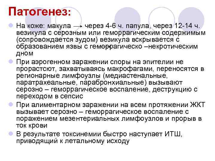 Патогенез: l На коже: макула через 4 -6 ч. папула, через 12 -14 ч.