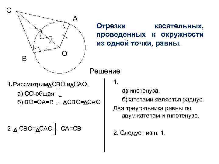 С А В Отрезки касательных, проведенных к окружности из одной точки, равны. О Решение