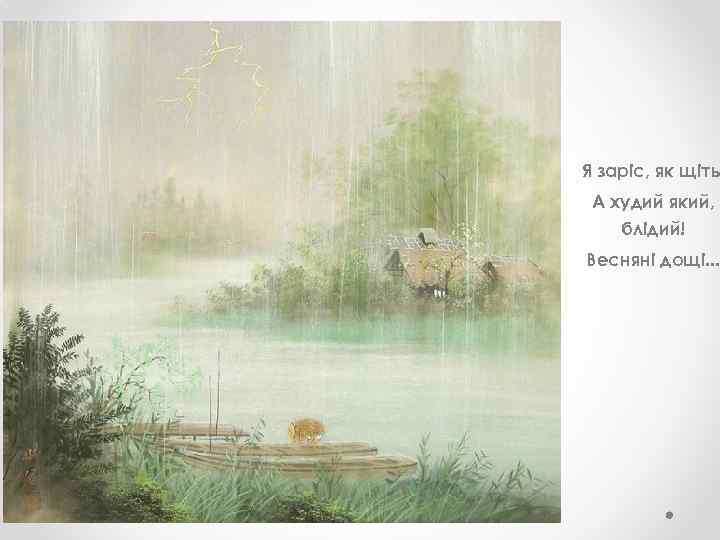 Я заріс, як щіть. А худий який, блідий! Весняні дощі. . . 