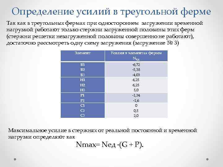 Определение усилий в треугольной ферме Так как в треугольных фермах при одностороннем загружении временной