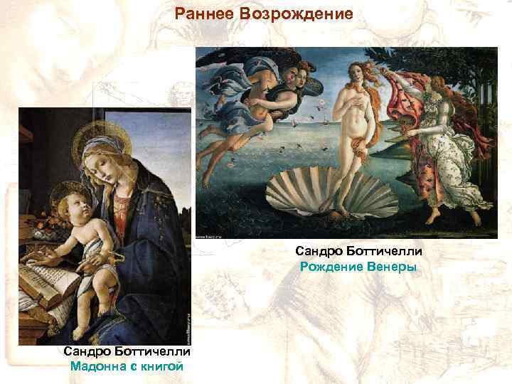 Раннее Возрождение Сандро Боттичелли Рождение Венеры Сандро Боттичелли Мадонна с книгой 