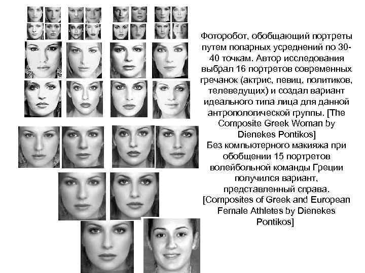 Фоторобот, обобщающий портреты путем попарных усреднений по 3040 точкам. Автор исследования выбрал 16 портретов