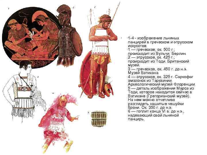  • 1 -4 - изображение льняных панцирей в греческом и этрусском искусстве. 1