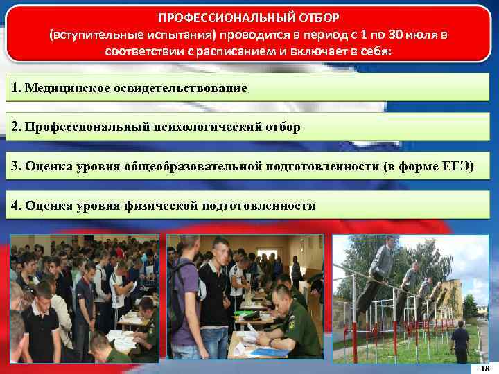  ПРОФЕССИОНАЛЬНЫЙ ОТБОР (вступительные испытания) проводится в период с 1 по 30 июля в