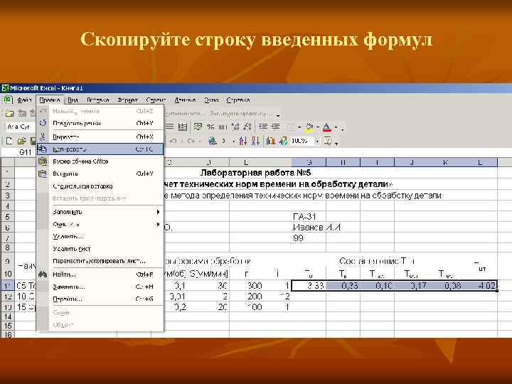 Скопируйте строку введенных формул 