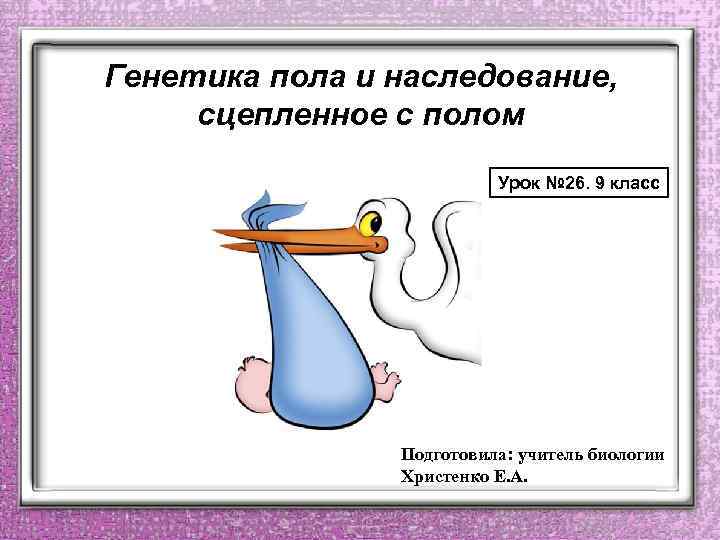 Генетика пола и наследование, сцепленное с полом Урок № 26. 9 класс Подготовила: учитель