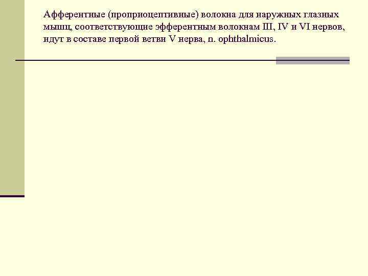 Афферентные (проприоцептивные) волокна для наружных глазных мышц, соответствующие эфферентным волокнам III, IV и VI