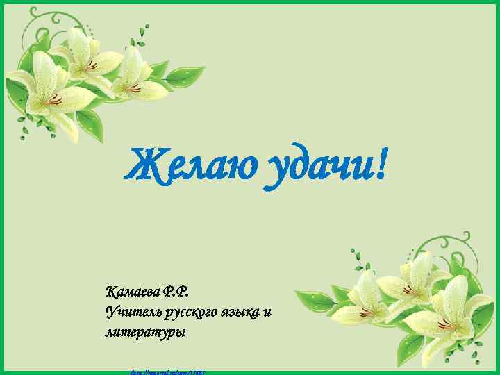 Желаю удачи! Камаева Р. Р. Учитель русского языка и литературы Матюшкина А. В. http: