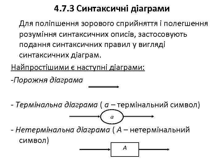 4. 7. 3 Синтаксичні діаграми Для поліпшення зорового сприйняття і полегшення розуміння синтаксичних описів,