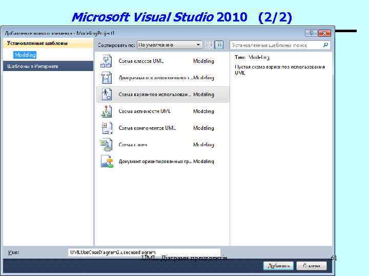 Microsoft Visual Studio 2010 (2/2) UML. Діаграми прецедентів 61 