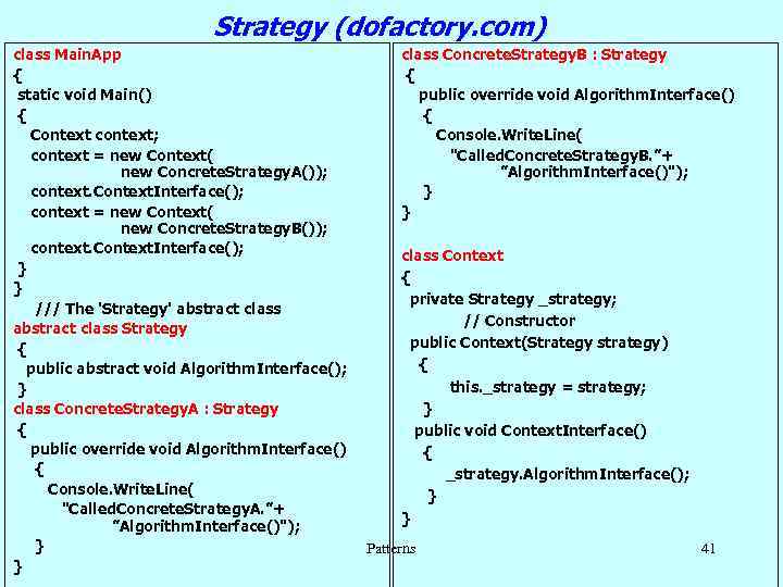 Strategy (dofactory. com) class Main. App { static void Main() { Context context; context