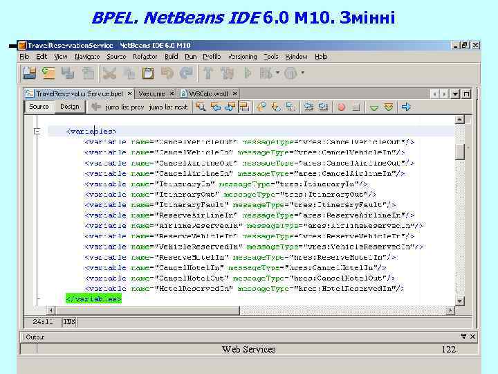 BPEL. Net. Beans IDE 6. 0 M 10. Змінні Web Services 122 