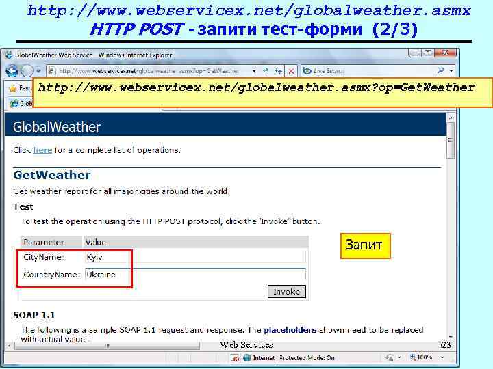 http: //www. webservicex. net/globalweather. asmx HTTP POST - запити тест-форми (2/3) http: //www. webservicex.