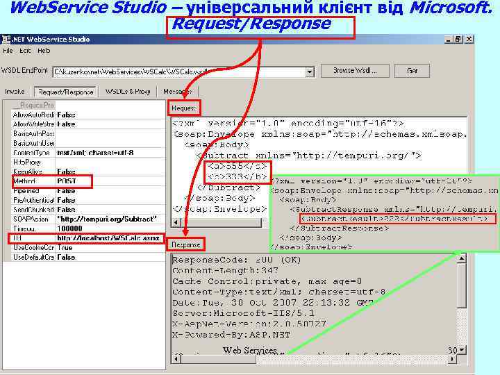 Web. Service Studio – універсальний клієнт від Microsoft. Request/Response Web Services 30 