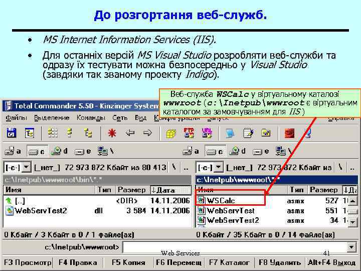 До розгортання веб-служб. MS Internet Information Services (IIS). • Для останніх версій MS Visual