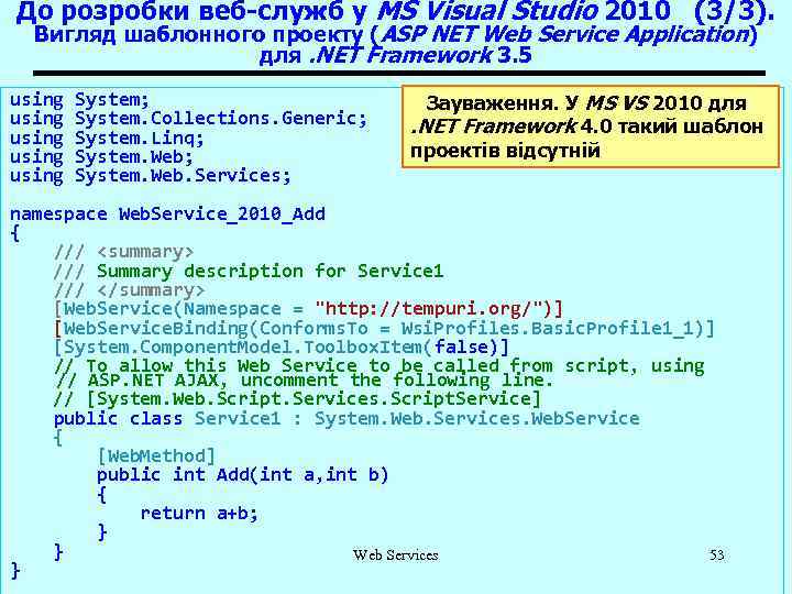 До розробки веб-служб у MS Visual Studio 2010 (3/3). Вигляд шаблонного проекту (ASP NET