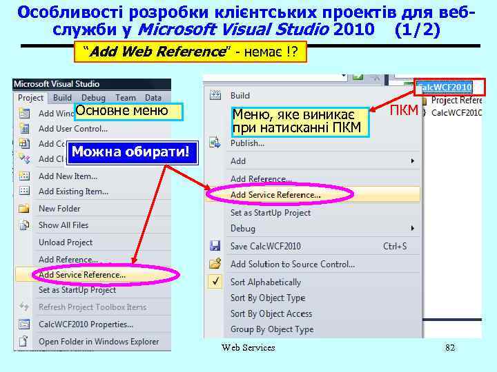 Особливості розробки клієнтських проектів для вебслужби у Microsoft Visual Studio 2010 (1/2) “Add Web