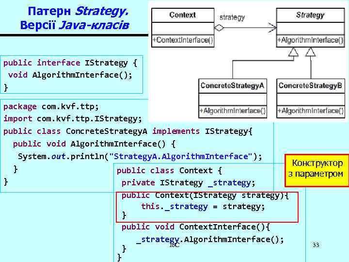 Патерн Strategy. Версії Java-класів public interface IStrategy { void Algorithm. Interface(); } package com.