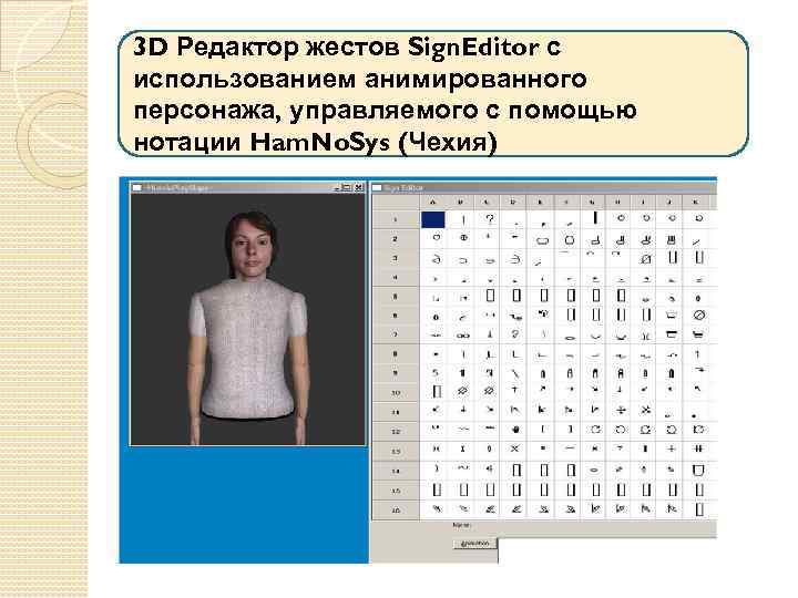 3 D Редактор жестов Sign. Editor с использованием анимированного персонажа, управляемого с помощью нотации