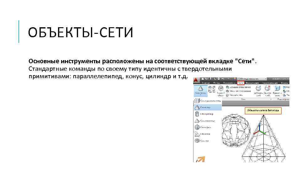 ОБЪЕКТЫ-СЕТИ Основные инструменты расположены на соответствующей вкладке "Сети". Стандартные команды по своему типу идентичны