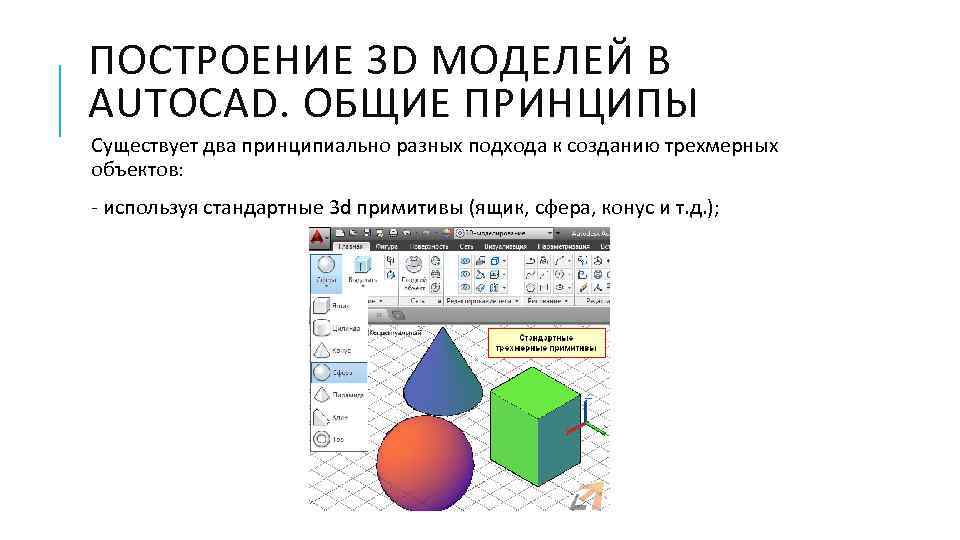 ПОСТРОЕНИЕ 3 D МОДЕЛЕЙ В AUTOCAD. ОБЩИЕ ПРИНЦИПЫ Существует два принципиально разных подхода к