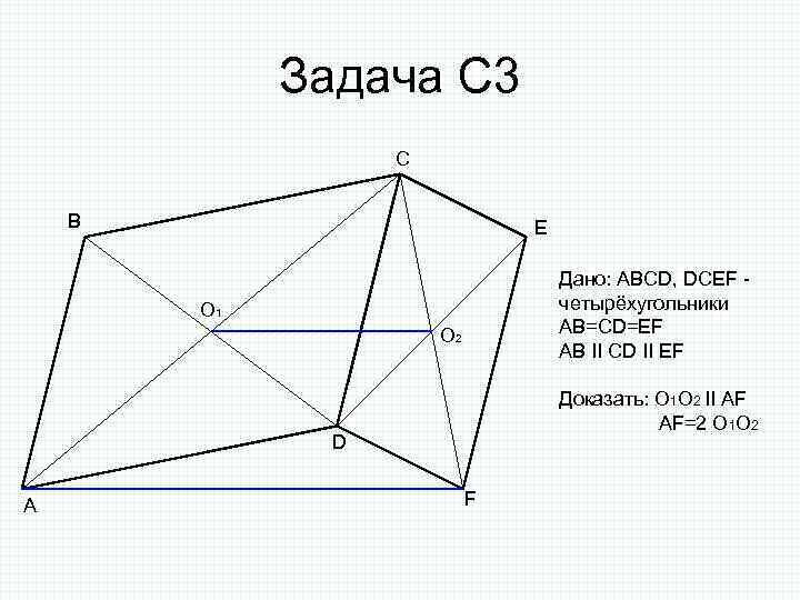 Задача С 3 C B E Дано: ABCD, DCEF четырёхугольники AB=CD=EF AB II CD