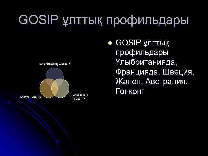 GOSIP ұлттық профильдары l кең қолданушылық қолжетімділік тұрақтылық тиімділік GOSIP ұлттық профильдары Ұлыбританияда, Францияда,