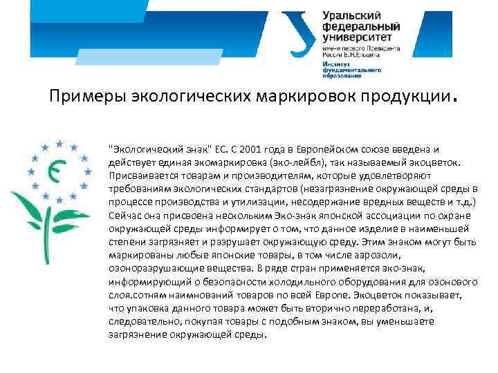 Примеры экологических маркировок продукции. 