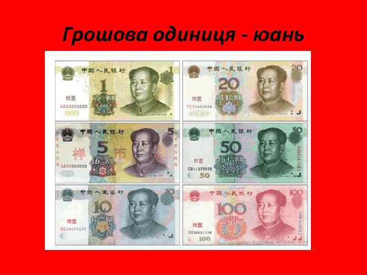 Грошова одиниця - юань 