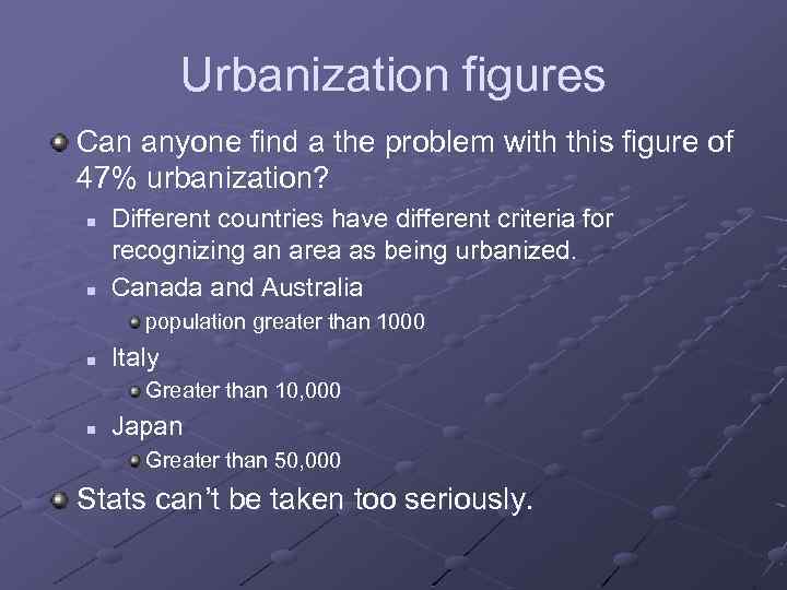 Urbanization figures Can anyone find a the problem with this figure of 47% urbanization?