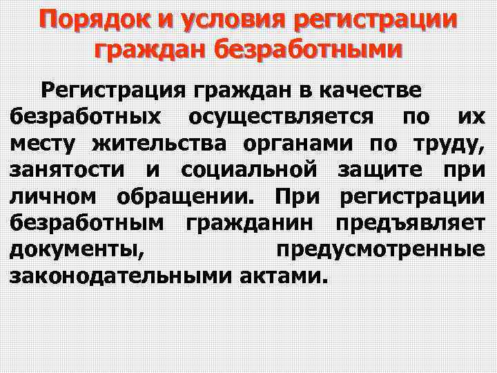 Порядок и условия признания граждан безработными презентация