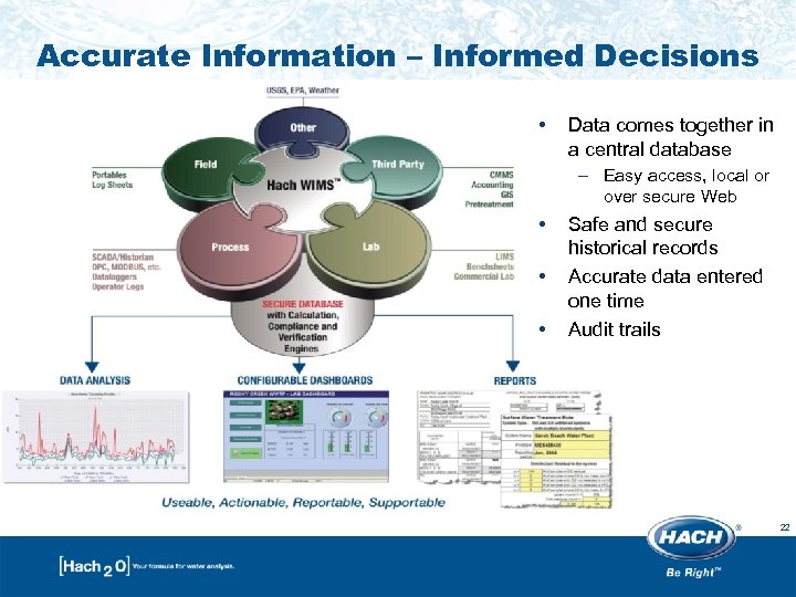 Accurate Information – Informed Decisions • Data comes together in a central database –