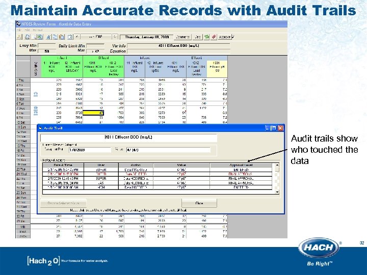 Maintain Accurate Records with Audit Trails Audit trails show who touched the data 32