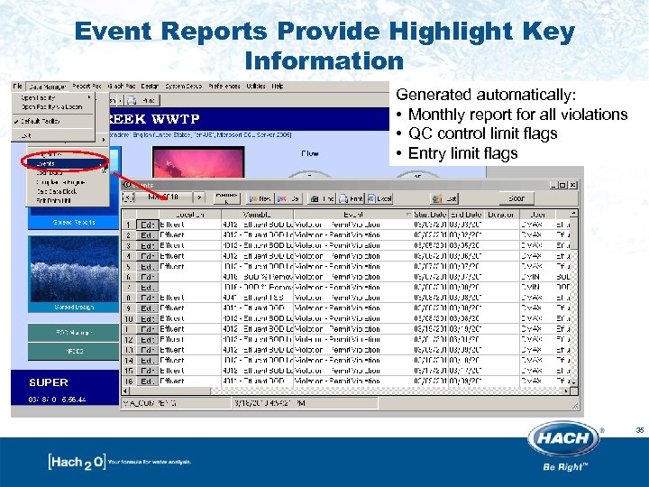 Event Reports Provide Highlight Key Information Generated automatically: • Monthly report for all violations