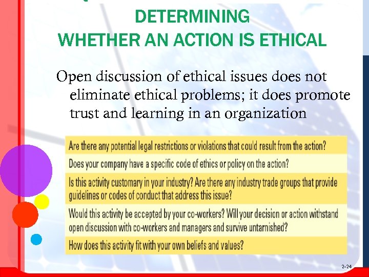 DETERMINING WHETHER AN ACTION IS ETHICAL Open discussion of ethical issues does not eliminate