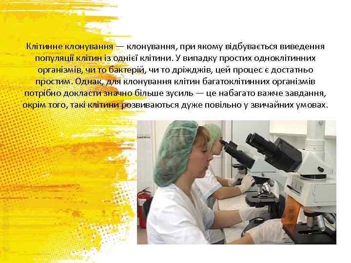 Клітинне клонування — клонування, при якому відбувається виведення популяції клітин із однієї клітини. У