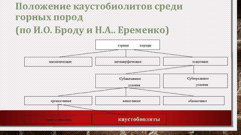 Положение каустобиолитов среди горных пород (по И. О. Броду и Н. А. . Еременко).