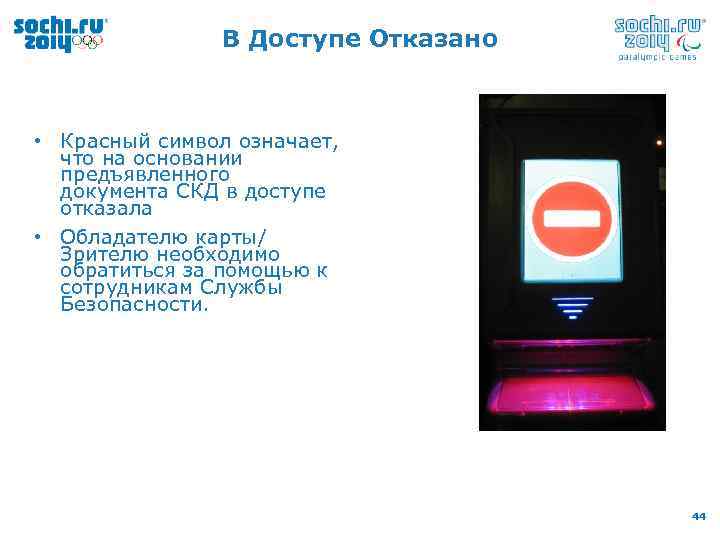 В Доступе Отказано • Красный символ означает, что на основании предъявленного документа СКД в